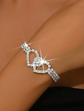 halpa Naisten rannekoru-Naisten kimalteleva strassilla koristeltu sydänrannekoru - elegantti kristallilenkkikuvio, siro ja näyttävä rannekoru juhliin ja iltoihin &amp;erityistapahtumat