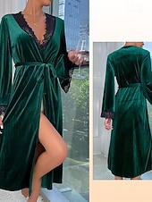 preiswerte Valentinstag Schlaf &amp; Lounge-Damen Robe Lässig Komfort Einfarbig Schnürung Heim Täglich Langarm V Ausschnitt Blau Wein Grün Sommer Frühling Herbst Winter Normale Passform