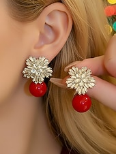 cheap Women's Earring-Women's Christmas Pearl and Crystal Snowflake Earrings, Alloy Material, Available in Red, White, and Multiple Colors – Perfect Holiday Gift