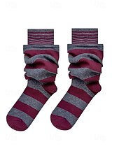 levne Dámské ponožky-Dámské bavlněné dvouvrstvé volné ponožky – stylový pruhovaný design, měkké a pohodlné – ideální pro běžné nošení a pohodlné nošení