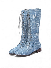 Χαμηλού Κόστους Μπότες μάχης-Γυναικείες μπότες τζιν με κορδόνια - casual ψηλοτάκουνες μπότες για ανοιξιάτικη και φθινοπωρινή μόδα, άνετες και κομψές