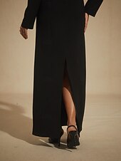 cheap Maxi Black Dress-Women's Maxi Dress Shift Dress Elegant Evening Party Party Beaded Geometric Long Sleeve Stand Collar Black