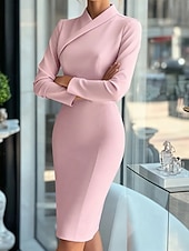 preiswerte Einfaches Kleid-Damen Minikleid Bodycon Etui-Kleid Abendkleid Elegant Mode Modern Täglich Büro Ferien Normale Passform Einfach Langarm Stehkragen Rosa Purpur Leicht Blau Frühling Herbst Winter