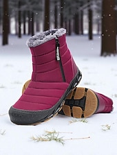 cheap Snow &amp; Winter Boots-Women's Burgundy Fur Lined Ankle Boots - Waterproof Winter Snow Shoes with Anti-Slip Rubber Sole, Warm Cozy Footwear for Outdoor and Casual Wear
