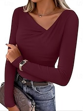 economico T-shirt semplice-Per donna Maglietta Elegante Vintage Manica Lunga Scollo a Cascata Top Regolari Quotidiano Blu Vino Marrone Bianco sporco Primavera Autunno