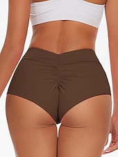preiswerte Bikini-Höschen-Damen dehnbare Boxershorts Badeanzug Dehnbare Boxershorts Shorts Hohe Taille Urlaub Strandbekleidung Einfarbiger ärmelloser Badeanzug