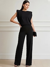 preiswerte Overalls für Mütter-Overalls Bodenlang Brautmutterkleid Ärmellos U-Boot-Ausschnitt Elegant Einfach Formell Hochzeitsgast Formeller Abend Stretchstoff mit Einfarbig