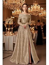 abordables Robes de Soirée en A-Robe de soirée A-Line noir et or à motif en écaille robe formelle élégante mariage formel longueur de sol sans manches épaules dénudées satin avec appliqué en dentelle perlé et plis fente