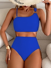 preiswerte Bikini-Sets-Damen Bikini 2-teiliges Badeanzug Frech Schlank Rückenfrei Urlaub Mode Einfarbiger Halterhals ärmellose Badeanzüge