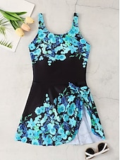 baratos Fatos de Banho Peça Única-Maiô Feminino de Uma Peça com Saia Roupas de Praia de Férias Floral Gráfico Decote U Sem Mangas