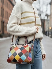 economico Borsette e borse tote-borsa da donna in pelle, design patchwork multicolore, materiale in vera pelle, versatile con manici superiori e tracolla regolabile, elegante e funzionale per l'uso quotidiano e le occasioni speciali