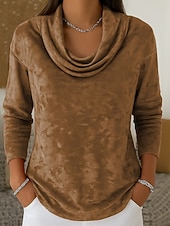 זול טי-שירט פשוטה-בגדי ריקוד נשים חוּלצָה טי שירטס דפוס שכבות צבע אחיד גראפי אלגנטית וינטאג' אופנתי שרוול ארוך צוואר בדוגמת דרפה חולצות רגילות יומי ליציאה סוף שבוע פול ורוד מסמיק אודם חום תלתן סתיו חורף