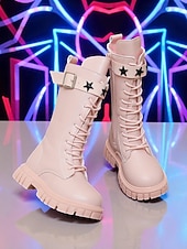 abordables Bottes enfants-Bottes blanches en similicuir avec boucle étoile, inspirées des idoles coréennes pour enfants, parfaites pour un look décontracté, une fête ou un événement mode. Confortables et tendance, elles sont