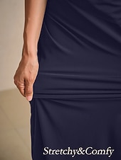  Damen Maxikleid Kleider mit Empire-Taille Elegant Flattrige Ärmel Abendgesellschaft Pailletten Spitze Netz Normale Passform Blumen Halbarm V Ausschnitt Marineblau