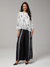 abordables camisas, tops y blusas-Blusa de mujer blanca floral, manga 3/4, suelta, cuello redondo, informal, elegante, para vacaciones, primavera, verano y otoño.