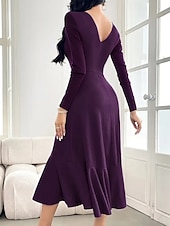 cheap Sweatshirt &amp; Hoodie Dresses-Women's Midi Dress Party Dress Cocktail Dress Elegant Modern Evening Party Party Cocktail Party Regular Fit Plain Long Sleeve Crew Neck Purple Spring Fall