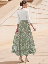 tanie Długość kostki-Krój A Sukienki Lekko nad kolana Haft koralikowy Sukienka na imprezę Sukienka koktajlowa Sukienka dla matki panny młodej Rękaw 3/4 W serek Elegancja Zabytkowe Gość weselny Spotkanie towarzyskie