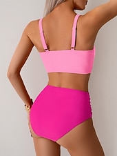 Χαμηλού Κόστους Σετ μπικίνι-Γυναικείο Μπικίνι 2 Τμχ Μαγιό Ριχτό Σλιπ Λεπτό Ανοιχτή Πλάτη Κομψό Διακοπές Μονοχρωμία Με V Λαιμό Χωρίς Μανίκια