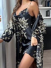 economico Camicie da notte e pigiami da donna-Per donna Set Pigiama Sexy Casual Comfort Floreale Top dell'accappatoio Vestiti Casa Quotidiano Manica Lunga Spalline Nero Champagne Verde chiaro Rosa Verde Estate Primavera Autunno Vestibilit