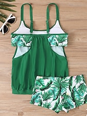 baratos Tankinis-Tankini Feminino de Biquíni 2 Peças com Cintura Alta Controle de Barriga Cintura Alta Slim Costas Nuas Roupas de Praia de Férias Gráfico Floral com Decote U Sem Mangas