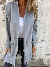 preiswerte Kapuzenjacke-Damen Wintermantel Kapuzenjacke Warm Bequem Reißverschluss Tasche Lässig Einfach Outdoor Urlaub Heim Alltagskleidung Lang Mit Kapuze Normale Passform Langarm Oberbekleidung Schwarz Rote Kamel Herbst