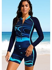 economico Rash Guards Interi-Per donna Muta da Immersione Rash Guard Costume da bagno Set di costumi da bagno Astratto Con zip Imbottitura rimovibile Cerniera Frontale Protezione Solare UV UPF50+ Ultra Leggero (UL) Manica Lunga
