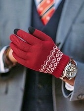 billige Herrehansker-Julehansker med berøringsskjerm til herre, flere farger, varm strikk med Fair Isle-mønster, ideelle for vinter- og høytidsaktiviteter