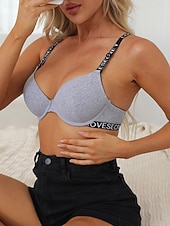 cheap Women's Sleep &amp; Lounge-Women's Sexy Lingerie Bra PrintNightwearCotton Casual Letter Fashion Cute Black Gray Spring &amp; Summer Fall &amp; Winter