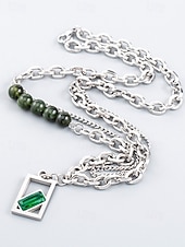 billiga Kvinnors halsband-Herrhalsband i rostfritt stål med grönt ädelstenshänge - snyggt, hållbart, perfekt för både vardagliga och formella tillfällen