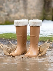 abordables Bottes de neige et d'hiver-Bottes de pluie rouges imperméables pour femmes avec revers amovible en fausse fourrure – des chaussures résistantes et élégantes pour les intempéries, les aventures en plein air et les activités de jardinage.