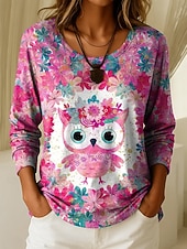 economico T-shirt floreale-Per donna Maglietta Stampato Floreale Grafico Piante Moda Casual Manica Lunga Girocollo Top Regolari Quotidiano Weekend Blu Rosa Viola Autunno Inverno