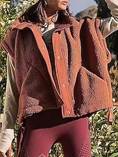 economico Gilet-Per donna Gilet in pile Gilet Caldo Confortevole Tasca Bottoni Casual Tinta unica Vacanza Streetwear Casuale Abbigliamento quotidiano Regolare Collo ripiegato Vestibilità regolare Senza Maniche