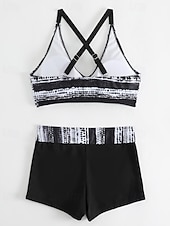 cheap Tankinis-Women's Swimwear 2 Piece Shorts Swimsuit Backless Vacation Beach Wear Geometic V Neck Sleeveless Bathing Suits