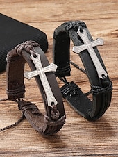 halpa Miesten korut-Miesten keinonahkainen ristirannekoru, säädettävä koko, kestävä ja tyylikäs, sopii erinomaisesti arkeen ja vapaa-aikaan