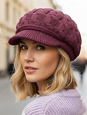 tanie Kapelusze damskie-Damska czapka z dzianiny akrylowej z podszewką z polaru, w wielu kolorach, wygodna i stylowa na święta Bożego Narodzenia i zimowe aktywności