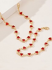 baratos Dia dos Namorados-Conjunto de colar e pulseira com pingente em formato de coração, feito de liga metálica, disponível em diversas cores – acessório perfeito para o Natal e Dia dos Namorados.