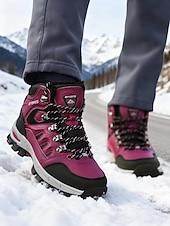 billige Snow &amp; Winter Boots-Damesko i burgunderfarget høy topp med slitesterk såle – slitesterke vinterfottøy for aktive friluftsentusiaster, vinterreiser og utforskning