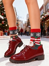 economico Scarpe oxford da donna-scarpe stringate stringate in similpelle verniciata bordeaux da donna: stile natalizio festoso, perfette per le riunioni di festa, le gite invernali e gli eventi stagionali