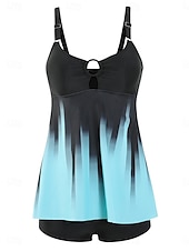 お買い得  タンキニ-ウィメンズ タンキニ 2ピース 水着 ショーツ お腹引き締め ハイウエスト スリム バックレス バケーション ビーチウェア グラデーション Uネック ノースリーブ 水着