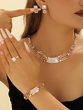 Χαμηλού Κόστους Γυναικείο Κολιέ-γυναικείο σετ κοσμημάτων 4 τεμαχίων επιχρυσωμένα με χρυσό - κολιέ, σκουλαρίκια, βραχιόλι με γεωμετρικά στρας &amp;δαχτυλίδι, πολυτελή νυφικά αξεσουάρ για γάμους &amp;εκδηλώσεις για πάρτι