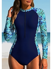 baratos Rash Guards de Uma Peça-Mulheres Segunda-pele para Mergulho Roupa de banho Roupas de Banho Esportivas Floral Tropical Zip Up UPF50+ Secagem Rápida Leve Manga Longa Camisa de Natação Surfe Praia Esportes Aquáticos Verão