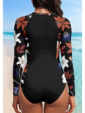 Недорогие Рашгард One Pieces-Жен. Стандарт Рашгард UPF50+ Быстровысыхающий Легкость Длинный рукав Боди Плавки-шорты Купальный костюм Передняя молния Серфинг Гребля на каное Пляж  Водные виды спорта Спортивная Плавание Цветочные