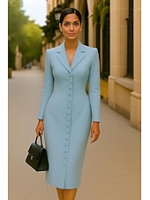 billige Tuxedokjoler-Smokingkjole Havfrue Formell Stretch Crepe Elegant Langermet Te-lengde Knelengde Midi-lengde Med hakk V-hals Enkelt Brystet To-knapp