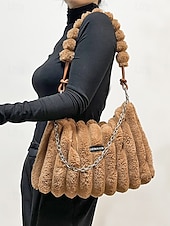 cheap Handbag &amp; Totes-Women's Faux Fur Shoulder Bag, Multi-Color, Versatile Carry Styles, Fashionable Chain Strap, Ideal for Casual &amp; Party Wear