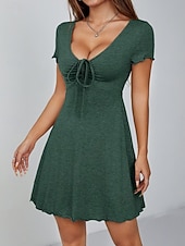 Χαμηλού Κόστους μίνι μαύρο φόρεμα-Γυναικεία Μίνι φόρεμα Καθημερινό φόρεμα Μοντέρνα Καθημερινά Διακοπές Εξόδου Κανονικό Σκέτο Κοντομάνικο Λαιμόκοψη V Μαύρο Βαθυγάλαζο Σκούρο πράσινο Ανοικτό Βυσσινί Καλοκαίρι Άνοιξη