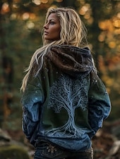 olcso Boho felsők-Női Cipzáras kapucnis pulóver Cipzár Grafika Aktív Szüret Divat Hosszú ujj Kapucni Normál felsők Hétköznapi Otthon Utca Medence Rubin Barna Lóhere Tavasz Ősz Tél