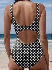 Недорогие Монокини-Женский цельный купальник стройнящий рюши цветной блок монокини трусики контроль живота высокая талия без спинки для отдыха на пляже графика горошек U-образный вырез без рукавов