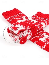 billiga Damhandskar-Stickade fingerlösa julvantar för kvinnor, röda och vita Fair Isle-renmönster, julvantar för vinterfester och festliga evenemang