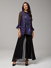 cheap Shirts,Tops &amp; Blouses-Women's Blouse Black Floral Print Stretch Chiffon Sleeves Bateau Neckline Casual Comfortable Spring Summer Fall Vacation