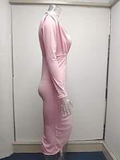 preiswerte schwarzes Maxikleid-Damen Midikleid schwarzes kleid Elegant Mode Modern Täglich Ausgehen Wochenende Normale Passform Einfach Langarm Hoher Ausschnitt Schwarz Rosa Wein Dunkelblau Frühling Herbst Winter